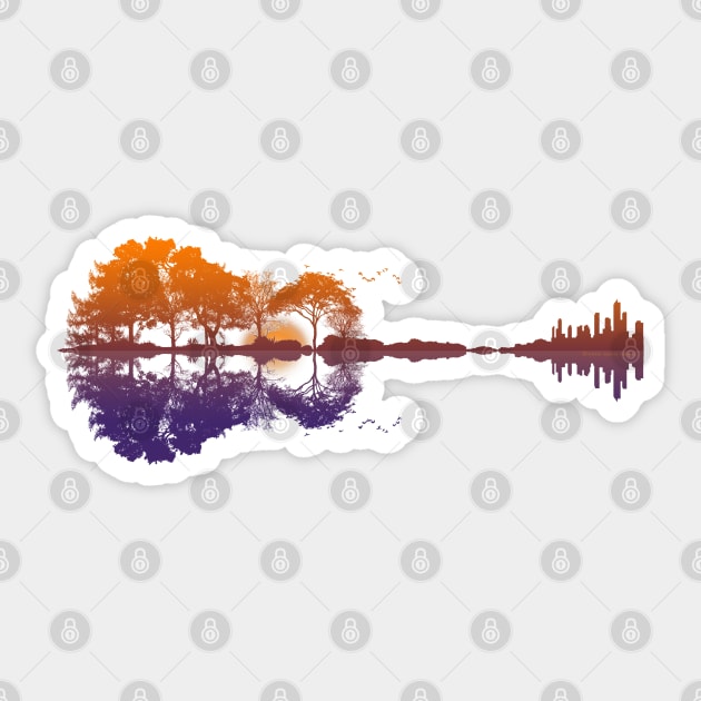 Guitar Lake Reflections Music and Guitar Lover Guitar Sticker by Dibble Dabble Designs